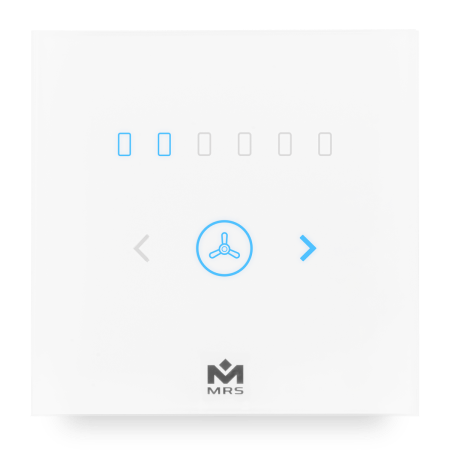 A white 2D illustration of the smart fan dimmer by MTronic