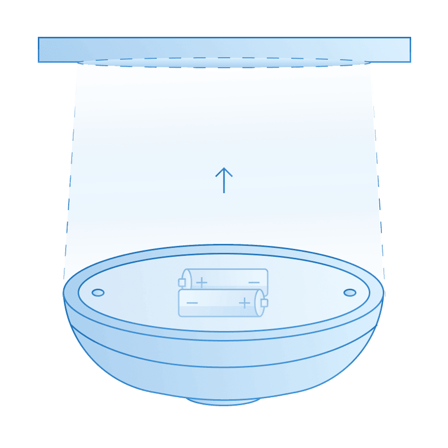 MTronic Motion and Light sensor illustration with batteries to show it's wireless