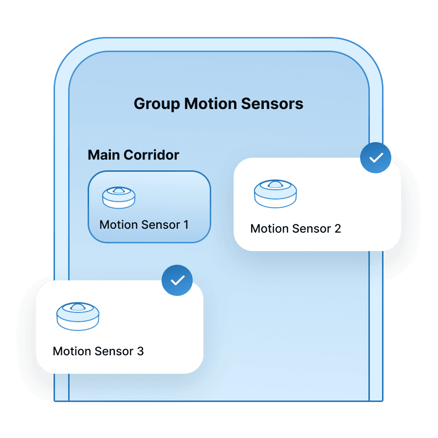 App mockup showing how MTronic sensors can be grouped together and work in harmony